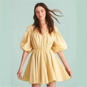 Nocturne Puff Sleeve V-Neck Babydoll Mini Dress Yellow Women's Size EU 36 NWT